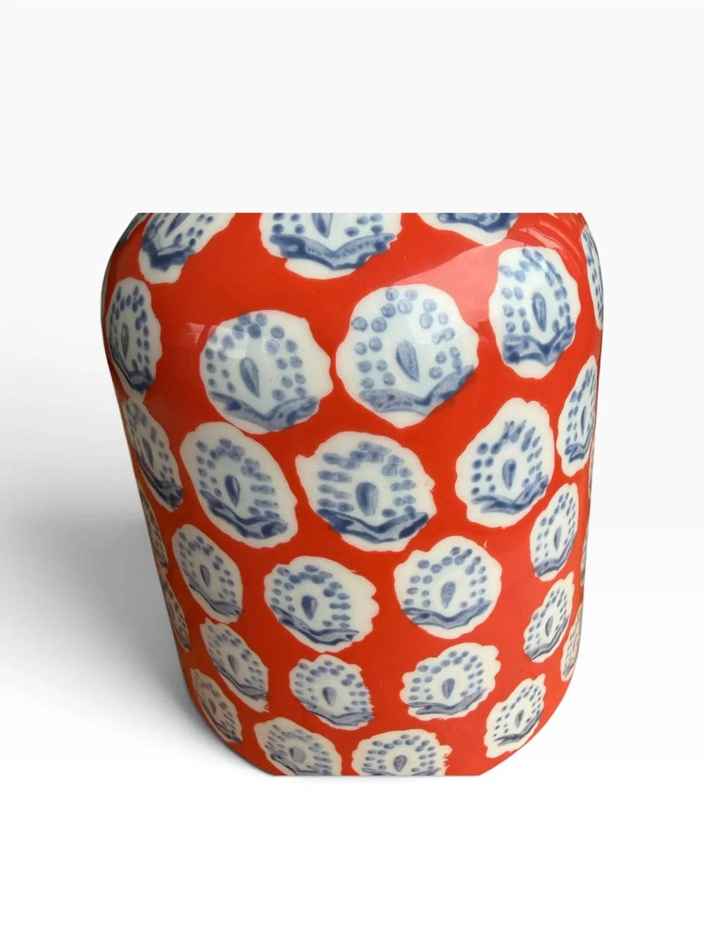 Anthropologie Elza Vase Hand Painted Gold Trim Orange Blue 7.5